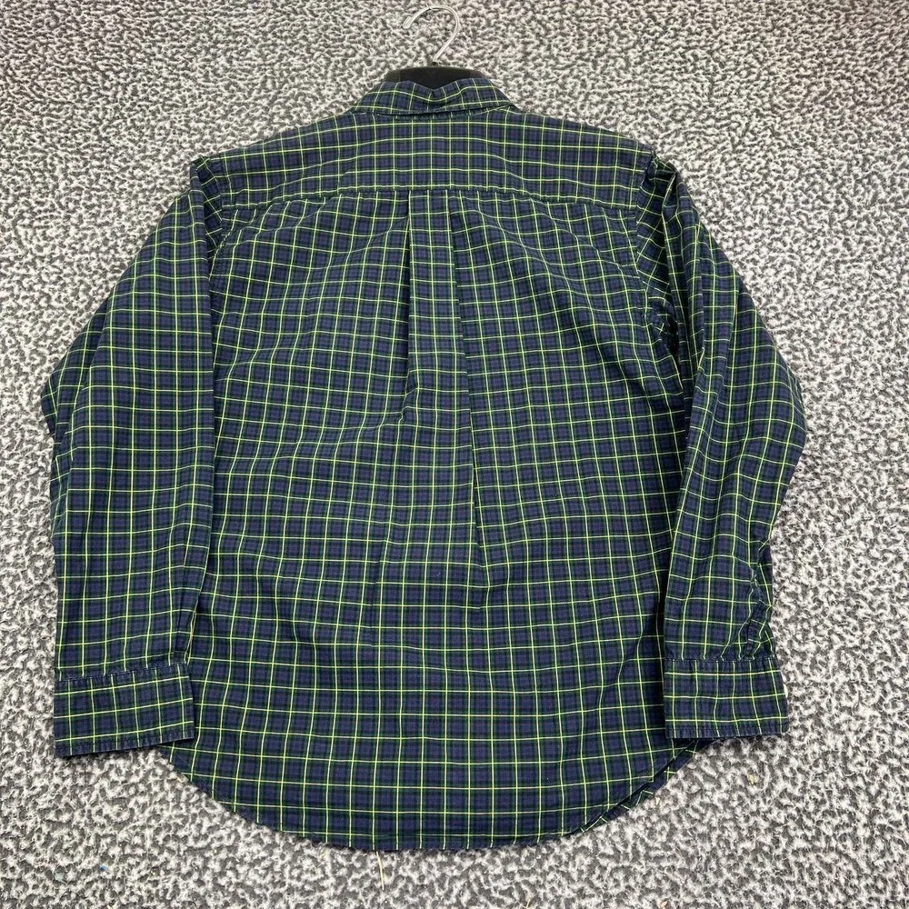 Ralph Lauren Button Down Shirt Youth Large Plaid Green Navy Blue Long Sleeve L